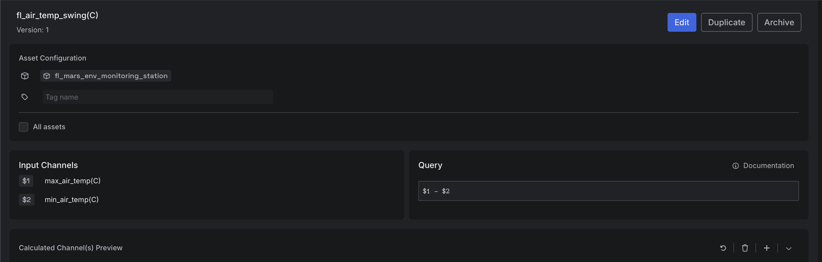 Calculated Channel