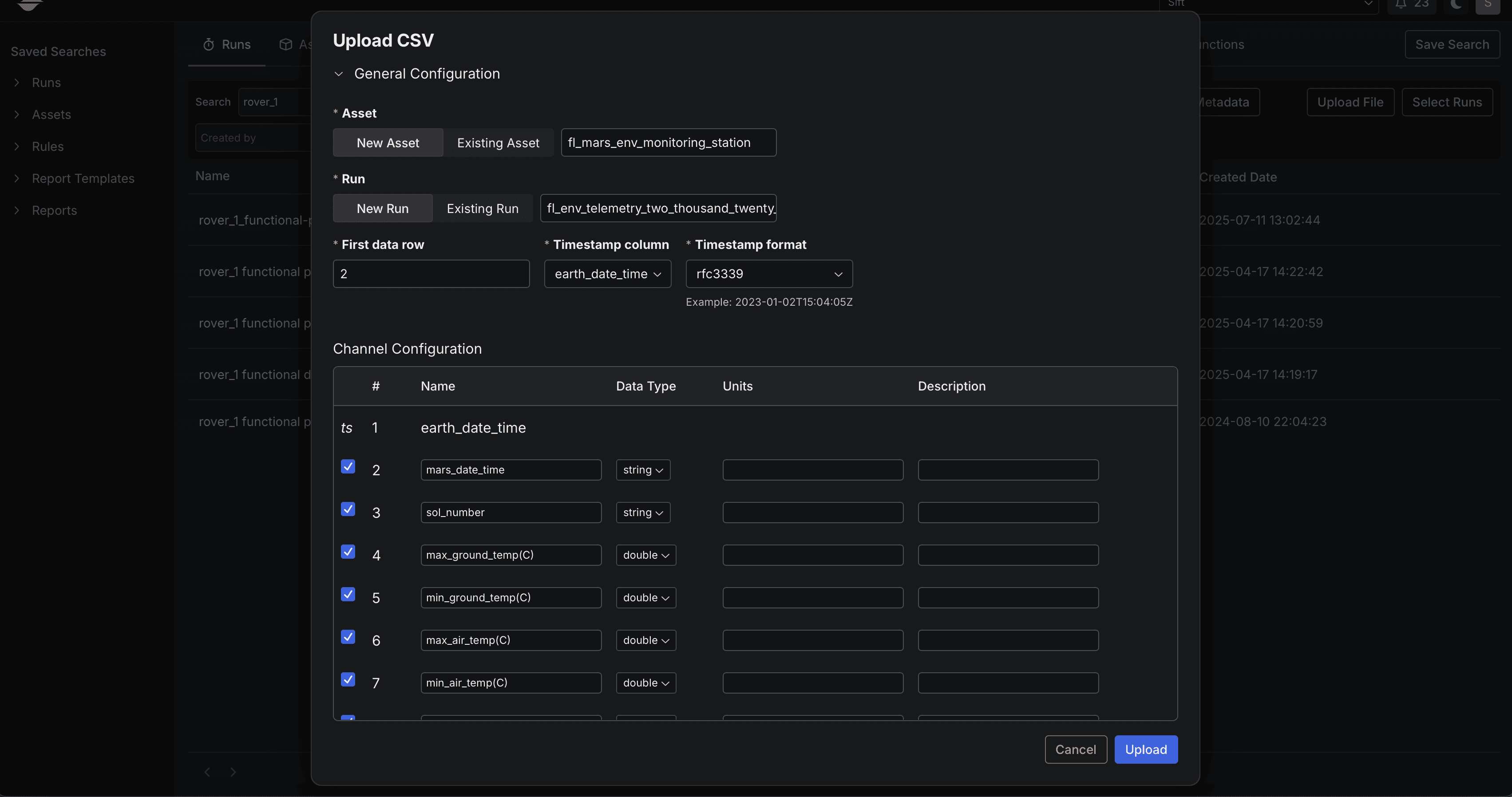 Upload data
