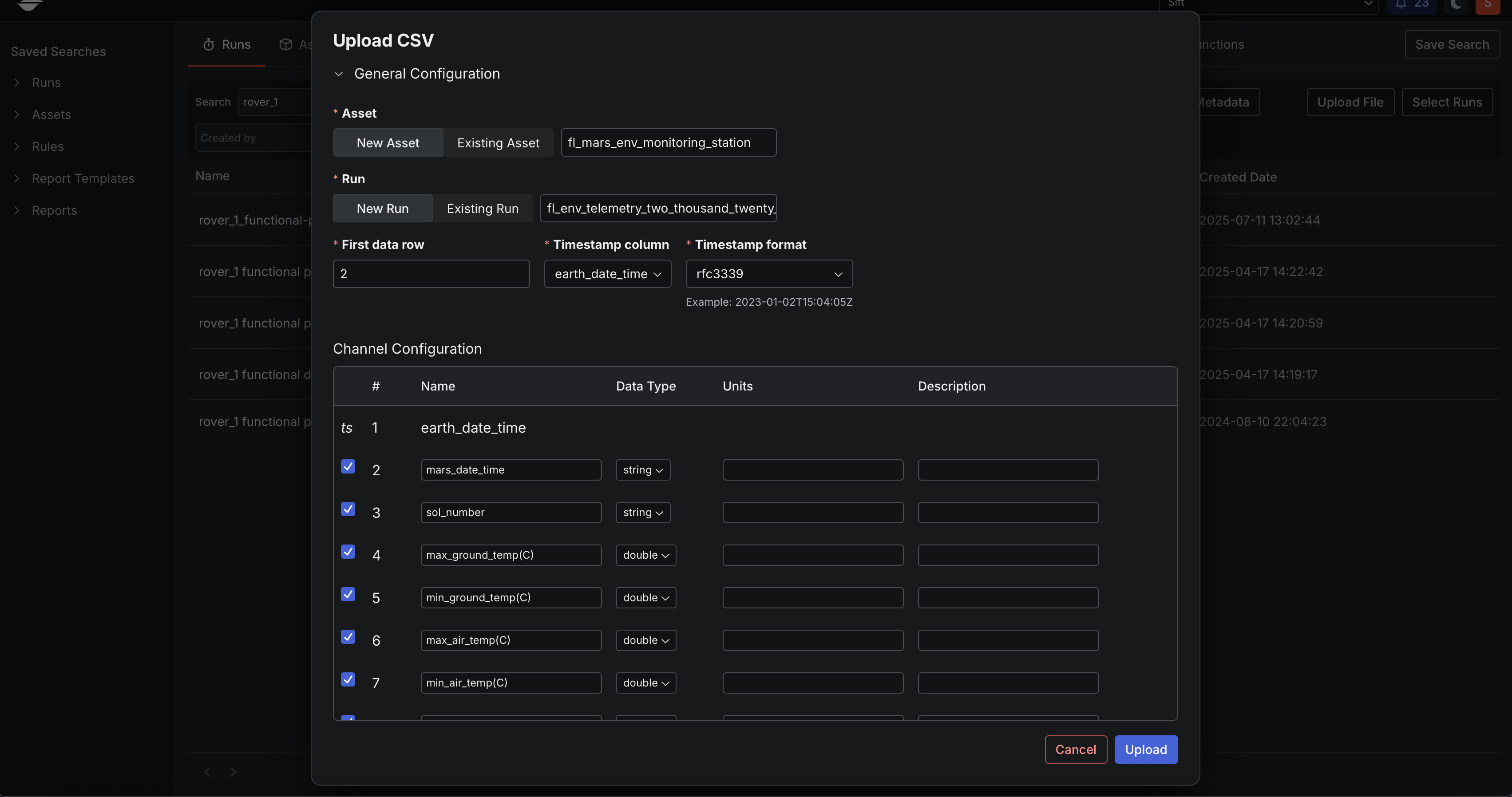 Upload data